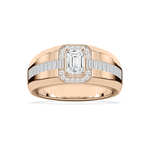 Knox 1 ¾ ctw Emerald, Baguette and Round Lab Grown Diamond 5.20mm Signet Mens Wedding Band