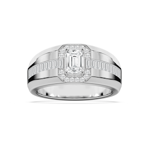 Knox 1 ¾ ctw Emerald, Baguette and Round Lab Grown Diamond 5.20mm Signet Mens Wedding Band