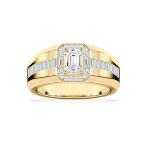 Knox 1 ¾ ctw Emerald, Baguette and Round Lab Grown Diamond 5.20mm Signet Mens Wedding Band