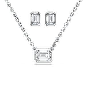 Emerald Cut Bezel Pendant and Earrings Set