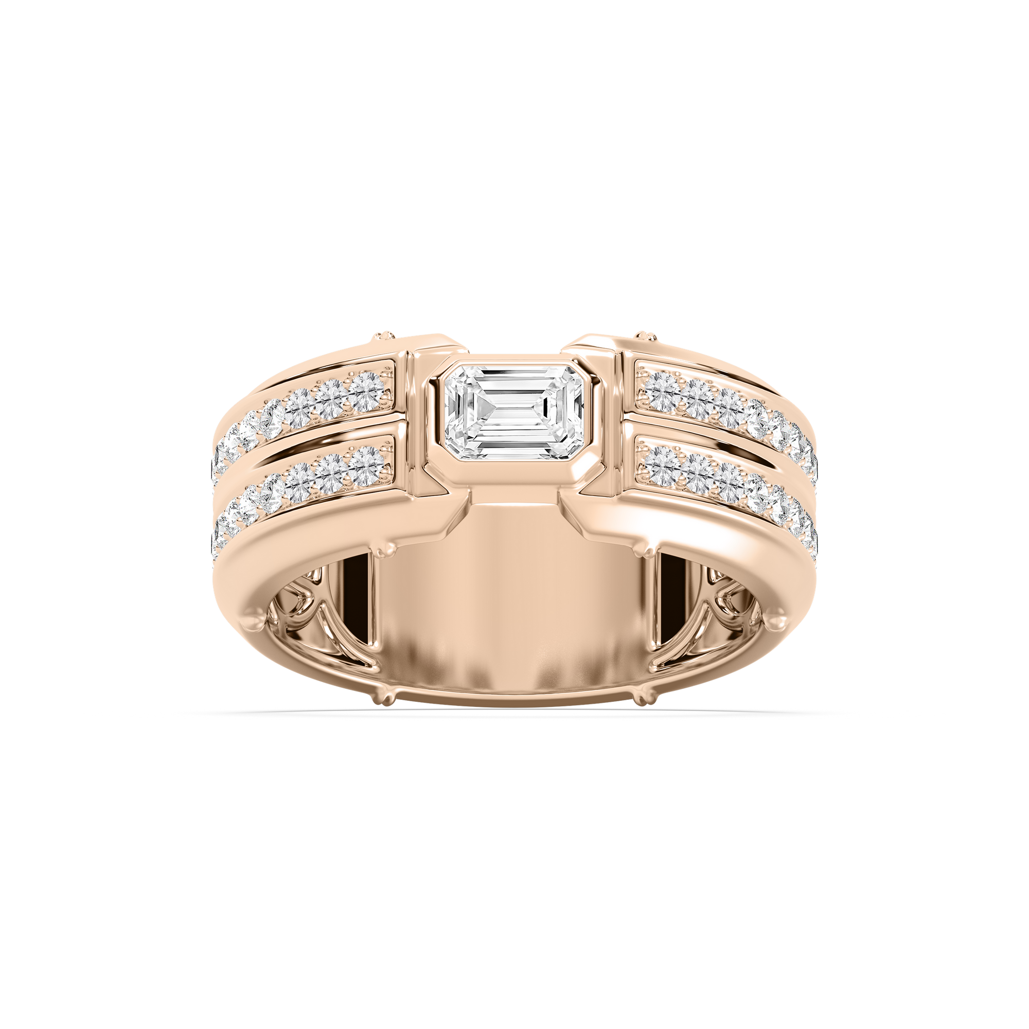 Cooper 1 ⅛ ctw Emerald and Round Lab Grown Diamond 8.55mm Channel Mens Wedding Band