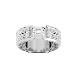 Cooper 1 ⅛ ctw Emerald and Round Lab Grown Diamond 8.55mm Channel Mens Wedding Band