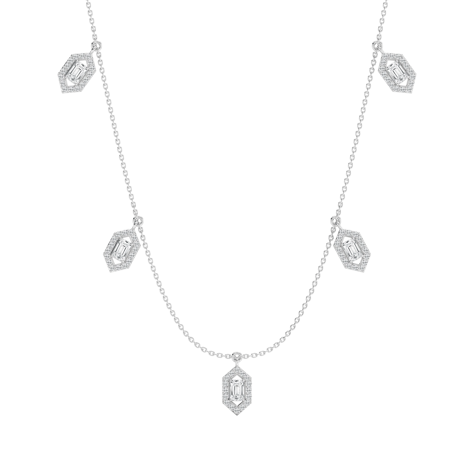 Emerald Halo Station Necklace in Rose Gold