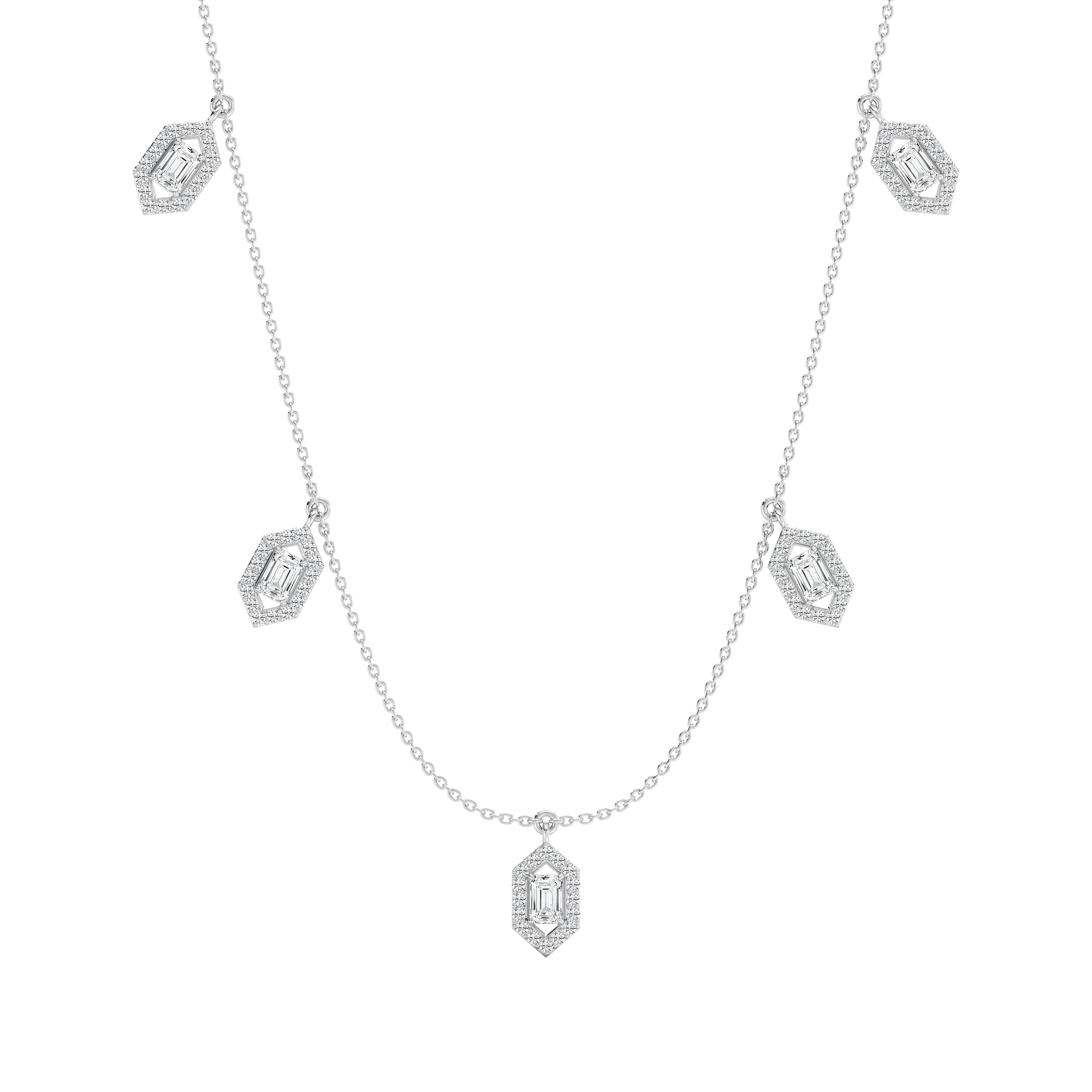 Emerald Halo Station Necklace in Rose Gold