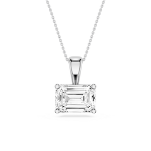 Emerald Lab Grown Diamond 4 Prong East West Pendant - 16 to 18 Inches