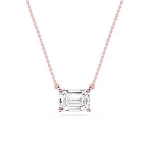 Emerald Lab Grown Diamond 4 Prong East West Solitaire Pendant - 16 to 18 Inches