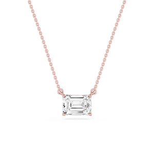 Emerald Lab Grown Diamond 4 Prong East West Solitaire Pendant - 16 to 18 Inches