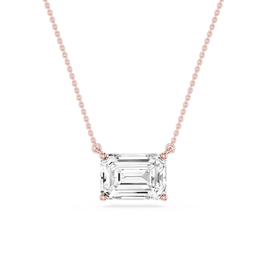 Emerald Lab Grown Diamond 4 Prong East West Solitaire Pendant - 16 to 18 Inches