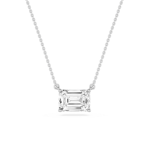 Emerald Lab Grown Diamond 4 Prong East West Solitaire Pendant - 16 to 18 Inches