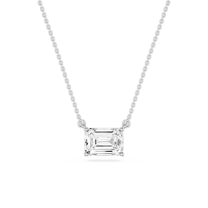 Emerald Lab Grown Diamond 4 Prong East West Solitaire Pendant - 16 to 18 Inches