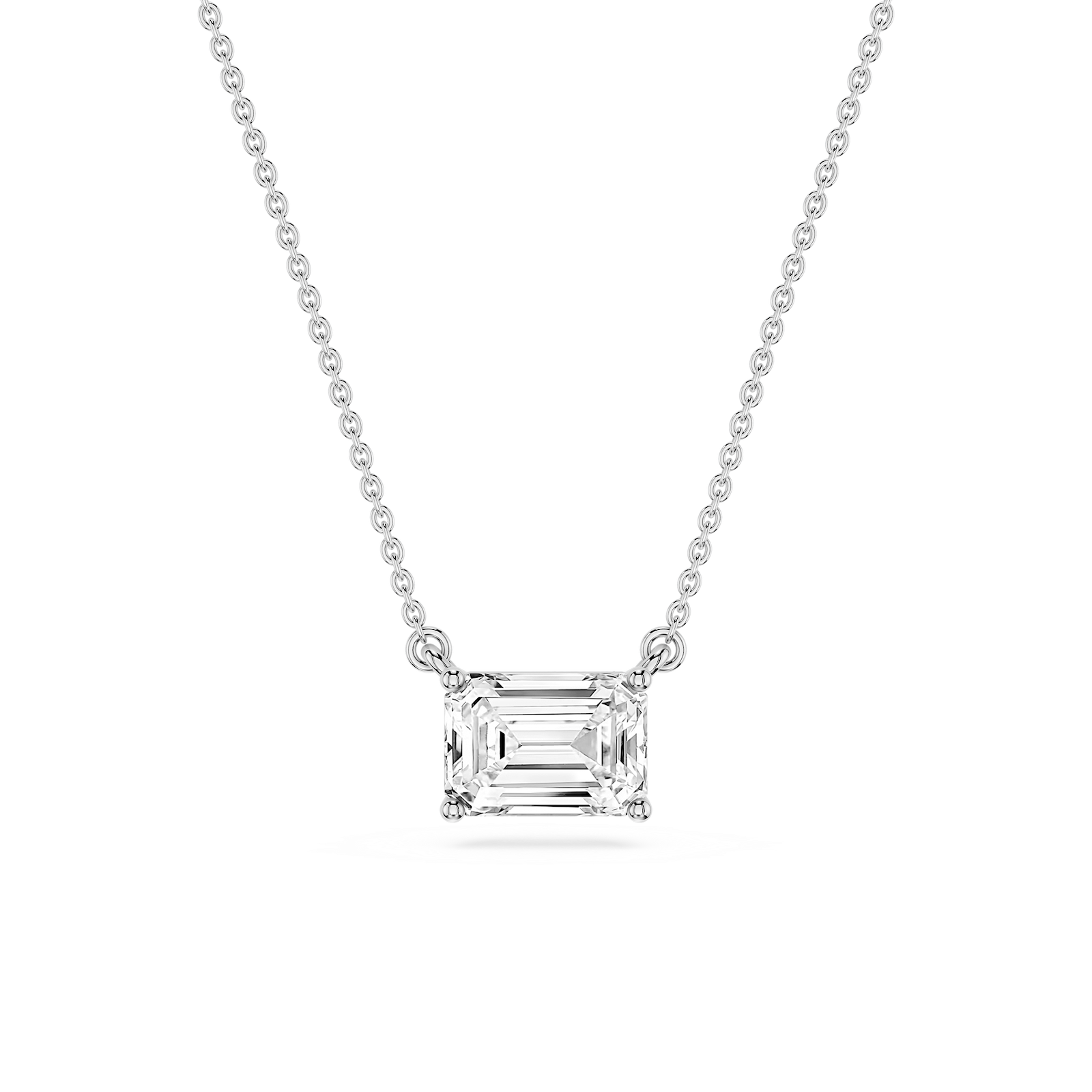 Emerald Lab Grown Diamond 4 Prong East West Solitaire Pendant - 16 to 18 Inches