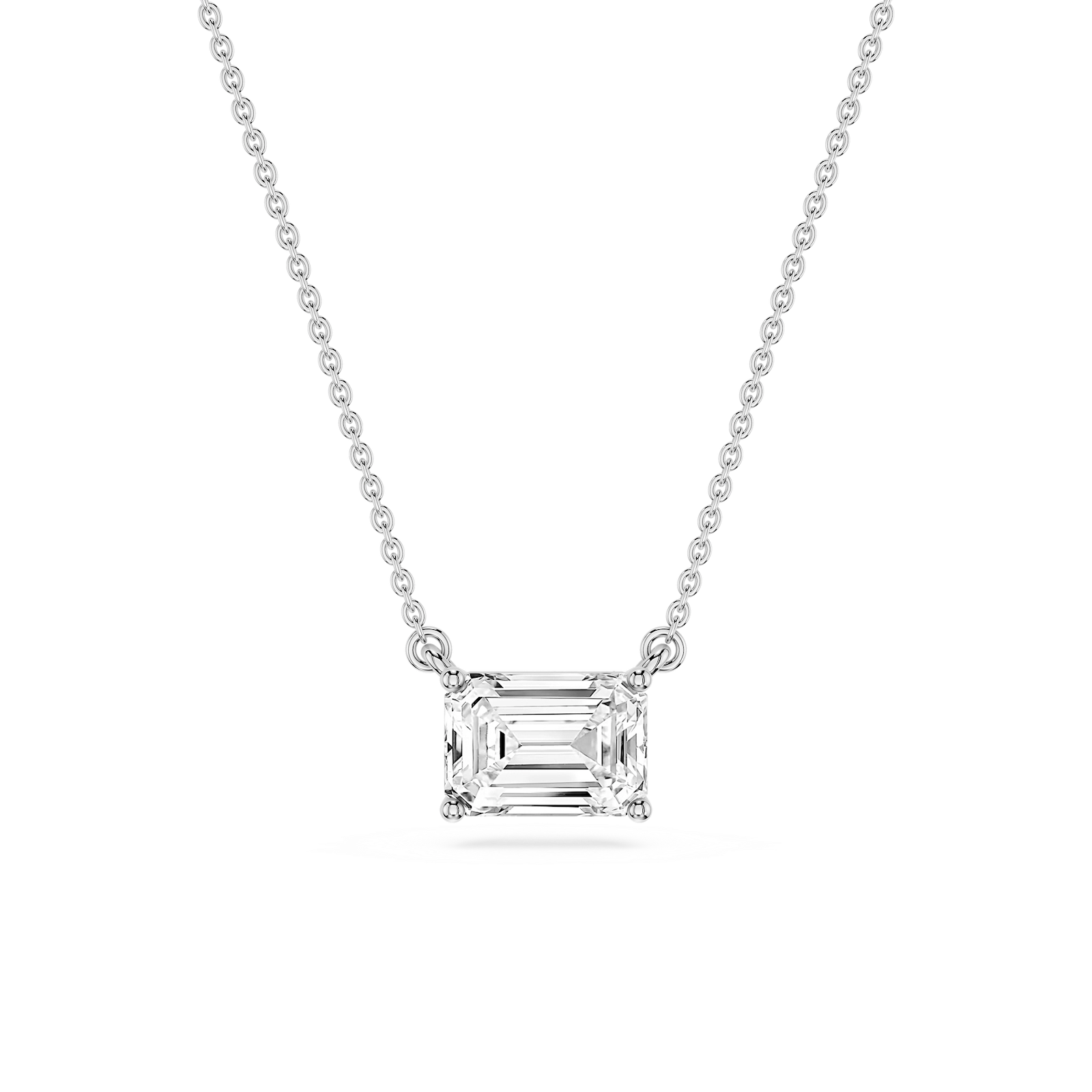 Emerald Lab Grown Diamond 4 Prong East West Solitaire Pendant - 16 to 18 Inches