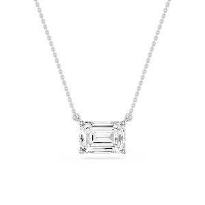 Emerald Lab Grown Diamond 4 Prong East West Solitaire Pendant - 16 to 18 Inches