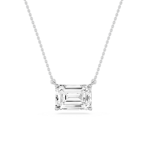 Emerald Lab Grown Diamond 4 Prong East West Solitaire Pendant - 16 to 18 Inches