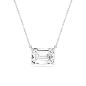 Emerald Lab Grown Diamond 4 Prong East West Solitaire Pendant - 16 to 18 Inches