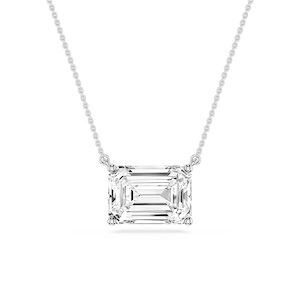 Emerald Lab Grown Diamond 4 Prong East West Solitaire Pendant - 16 to 18 Inches