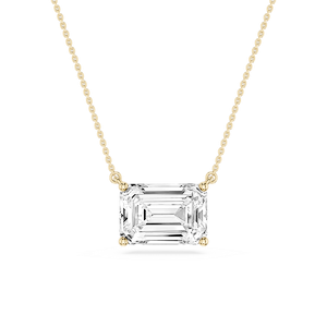 Emerald Lab Grown Diamond 4 Prong East West Solitaire Pendant - 16 to 18 Inches