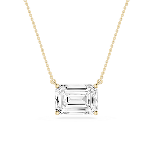 Emerald Lab Grown Diamond 4 Prong East West Solitaire Pendant - 16 to 18 Inches