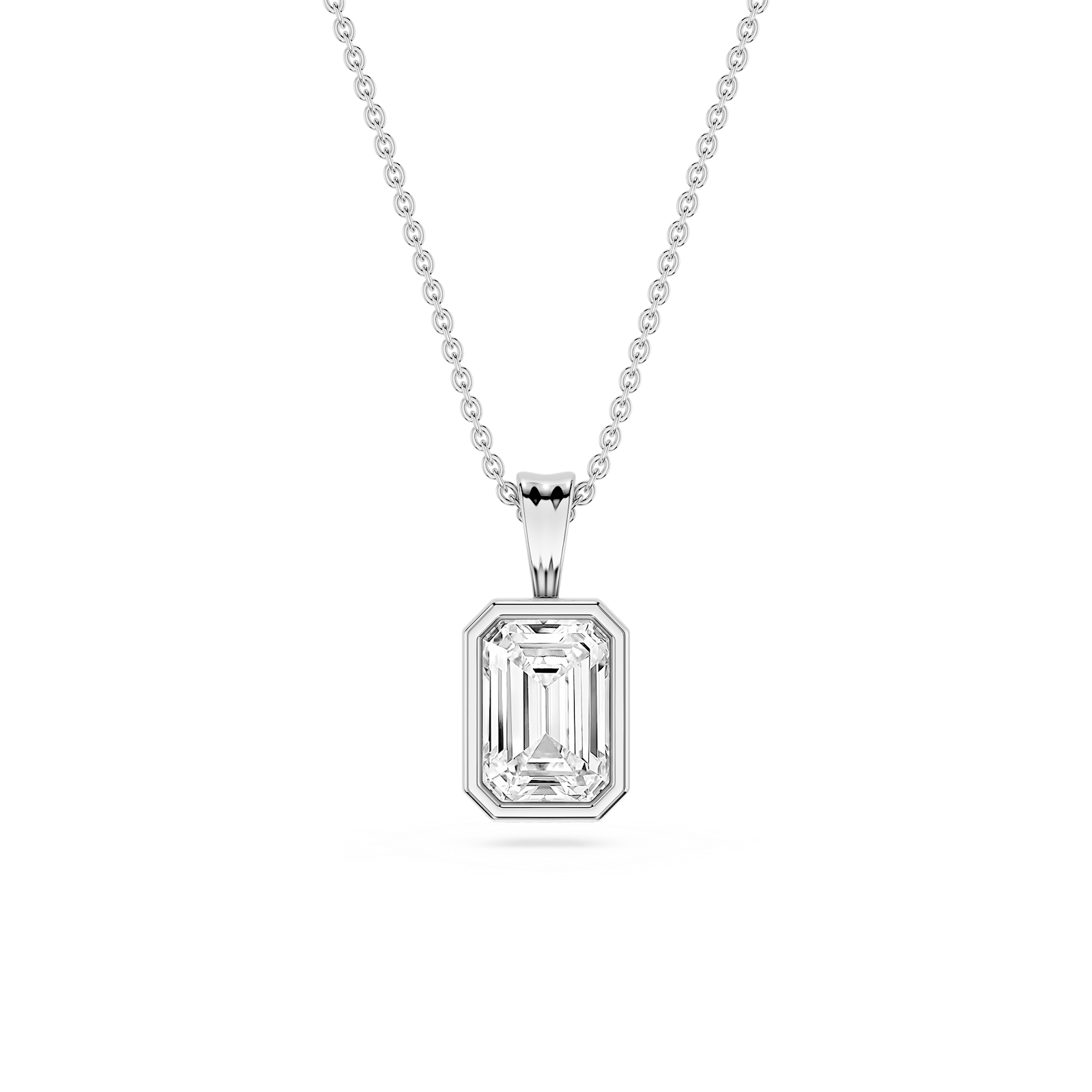 Emerald Lab Grown Diamond Bezel Set Bail Solitaire Pendant - 16 to 18 Inches