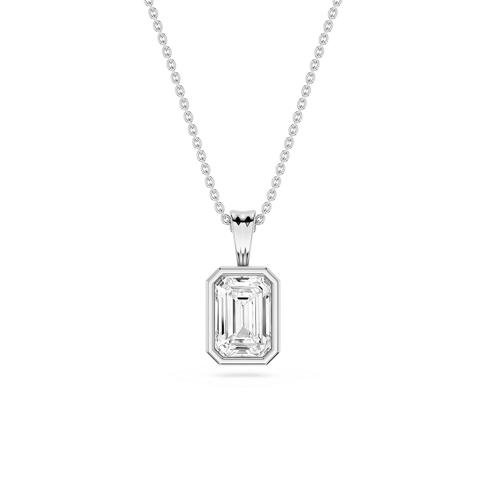 Emerald Lab Grown Diamond Bezel Set Bail Solitaire Pendant - 16 to 18 Inches