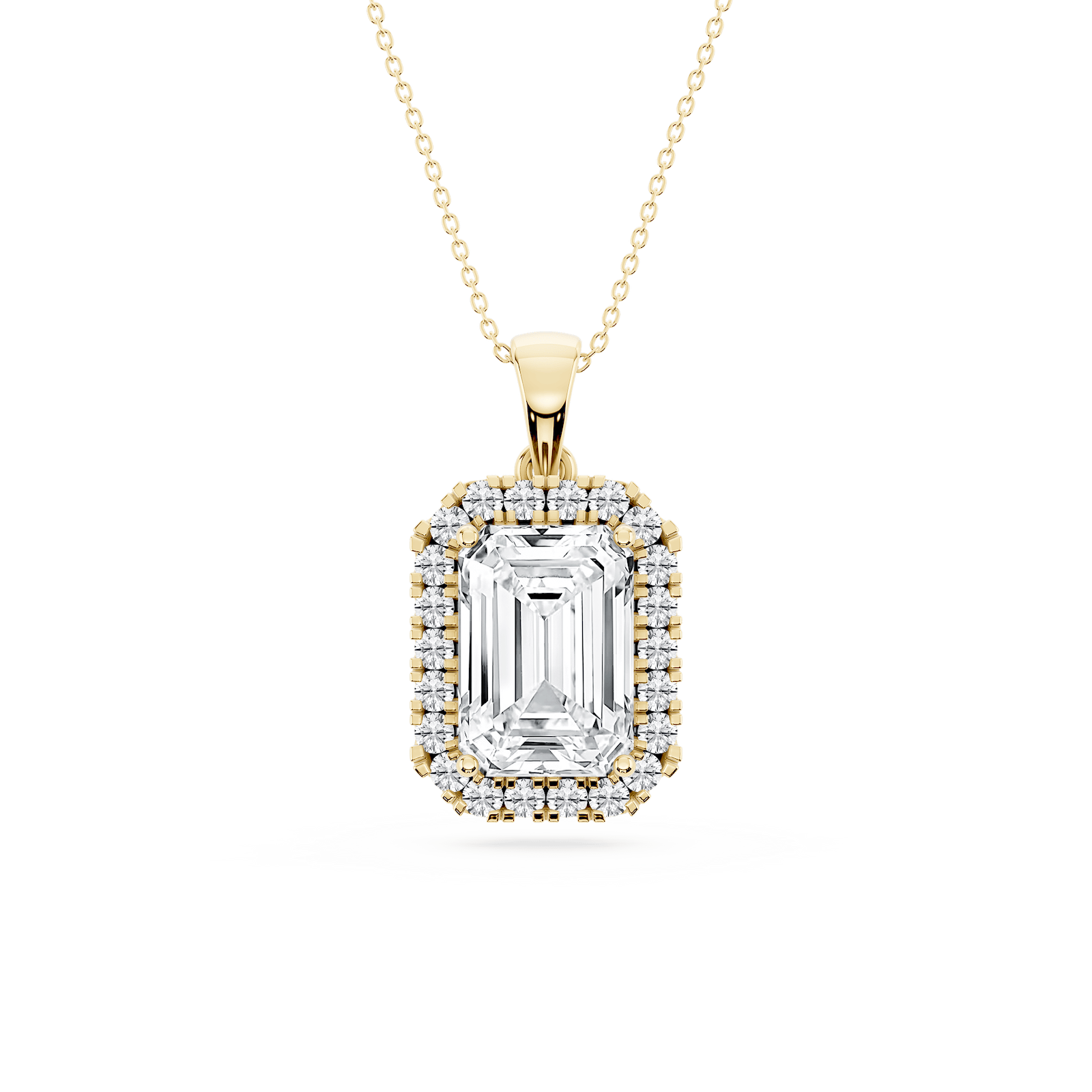 Emerald Lab Grown Diamond Halo Single Bail Pendant - 16 to 18 inches