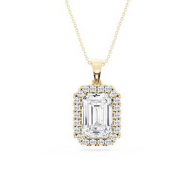Emerald Lab Grown Diamond Halo Single Bail Pendant - 16 to 18 inches