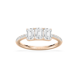 Delaney 1 ½ ctw Emerald and Round Lab Grown Diamond Classic Three Stone Engagement Ring