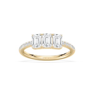 Delaney 1 ½ ctw Emerald and Round Lab Grown Diamond Classic Three Stone Engagement Ring