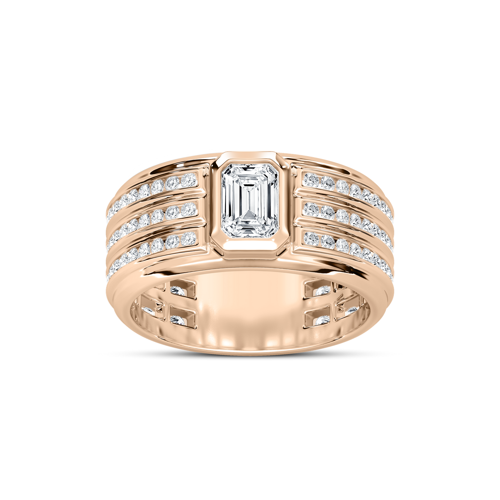 Grayson 1 ¼ ctw Emerald and Round Lab Grown Diamond 10.40mm Channel Set Mens Wedding Band