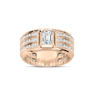 Grayson 1 ¼ ctw Emerald and Round Lab Grown Diamond 10.40mm Channel Set Mens Wedding Band