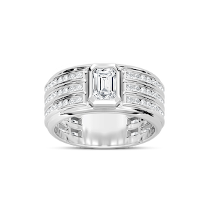 Grayson 1 ¼ ctw Emerald and Round Lab Grown Diamond 10.40mm Channel Set Mens Wedding Band