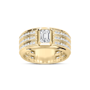 Grayson 1 ¼ ctw Emerald and Round Lab Grown Diamond 10.40mm Channel Set Mens Wedding Band