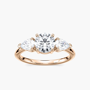 Emery Round and Pear Lab Grown Diamond Three Stone Engagement Ring
