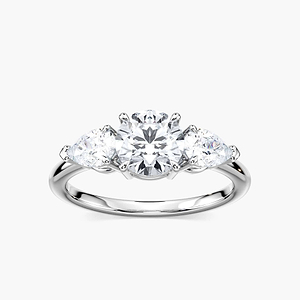 Emery Round and Pear Lab Grown Diamond Three Stone Engagement Ring