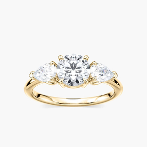 Emery Round and Pear Lab Grown Diamond Three Stone Engagement Ring