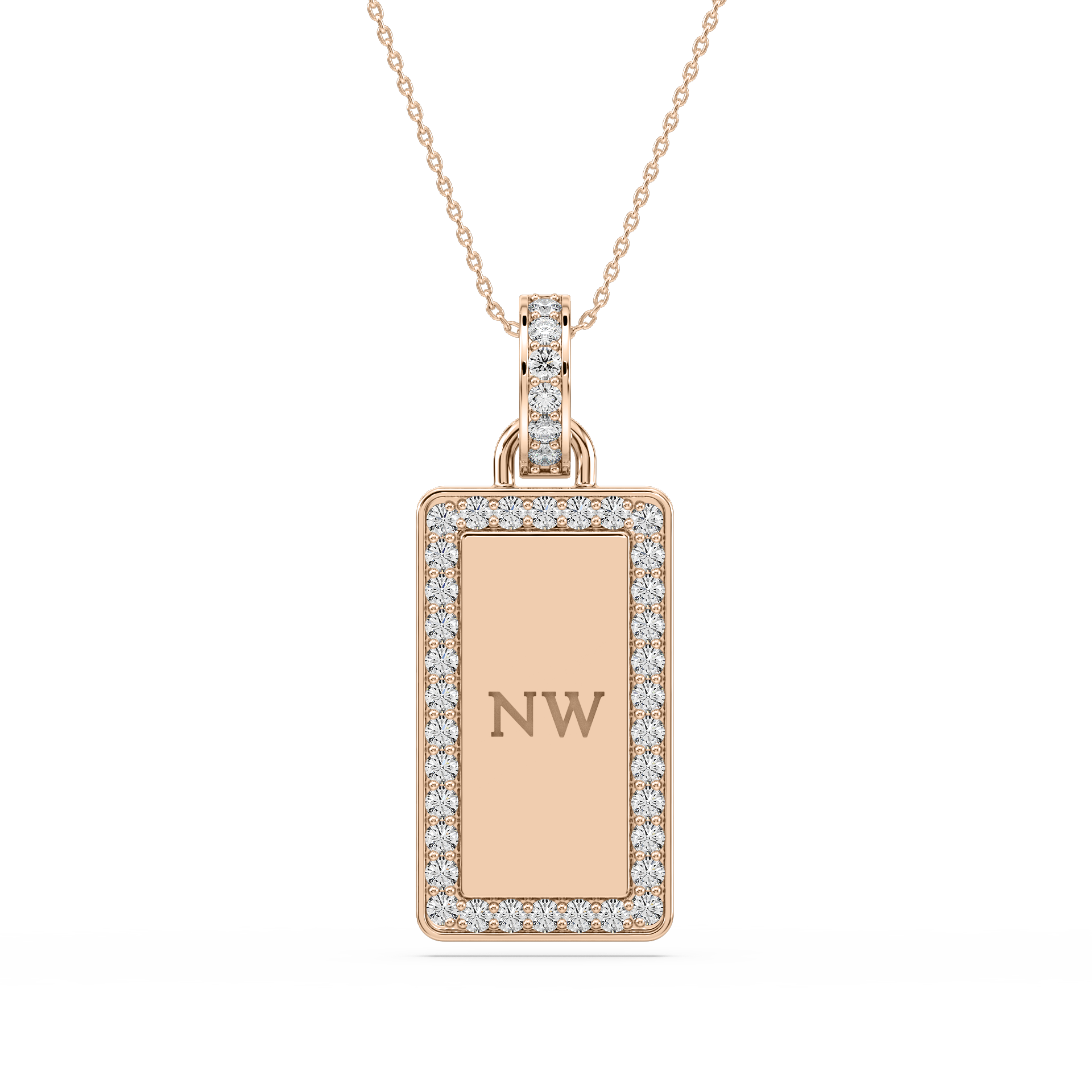 Engraveable Rectangular Diamond Accented Disc Pendant