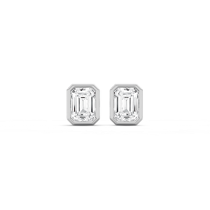Emerald Lab Grown Diamond Bezel Set Stud Earrings