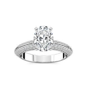 Lila Oval Lab Grown Diamond Pavé Knife Edge Side Stone Engagement Ring