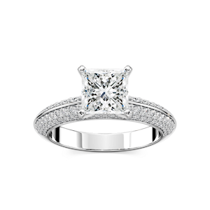 Lila Princess Lab Grown Diamond Pavé Knife Edge Side Stone Engagement Ring