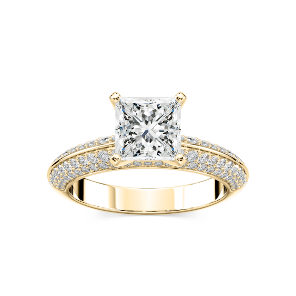 Lila Princess Lab Grown Diamond Pavé Knife Edge Side Stone Engagement Ring