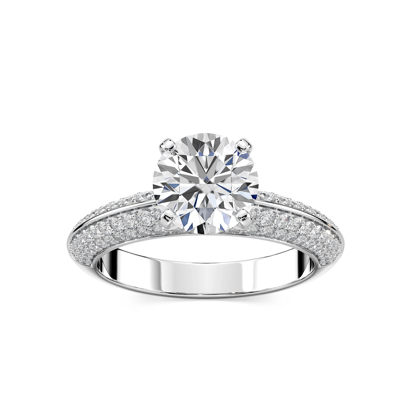 Lila Round Lab Grown Diamond Pavé Knife Edge Side Stone Engagement Ring