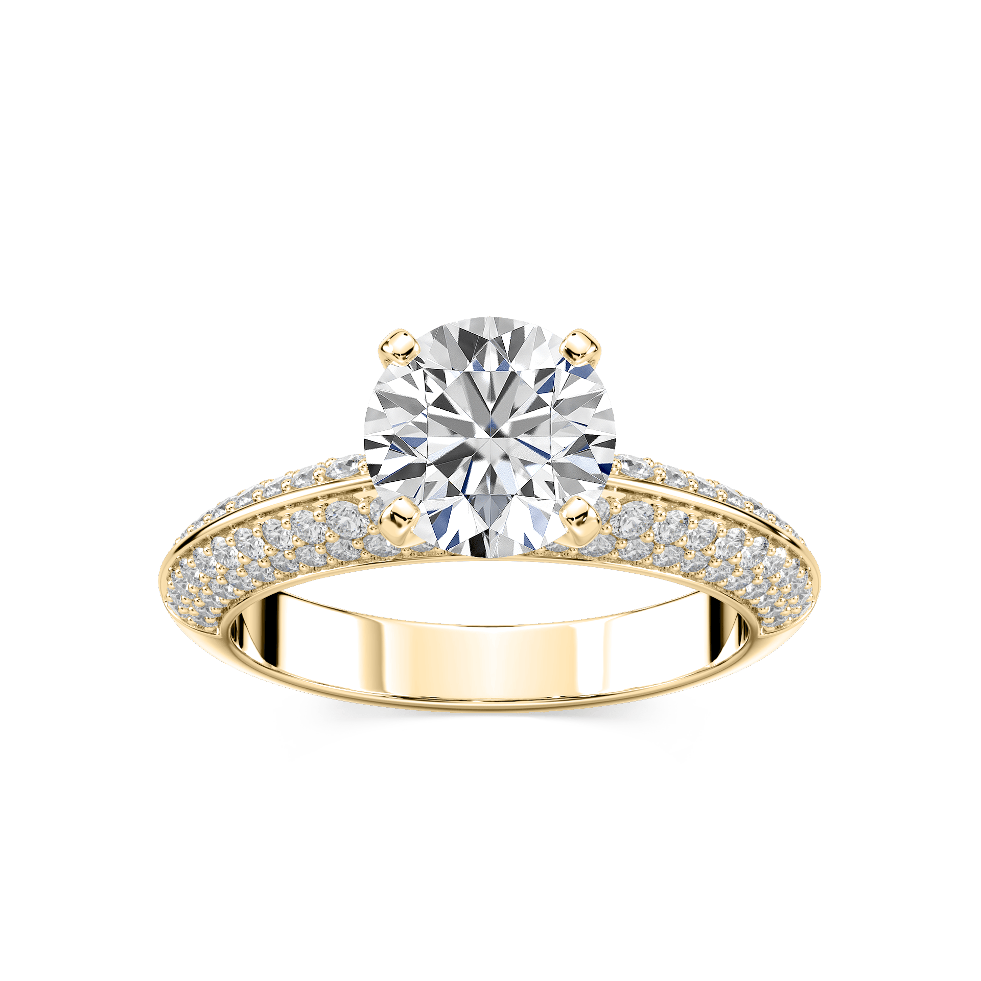 Lila Round Lab Grown Diamond Pavé Knife Edge Side Stone Engagement Ring