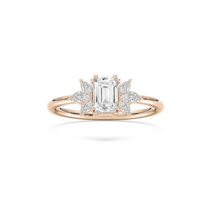 Fia 7/8 ctw Emerald Lab Grown Diamond Petite Flower Side Stone Engagement Ring