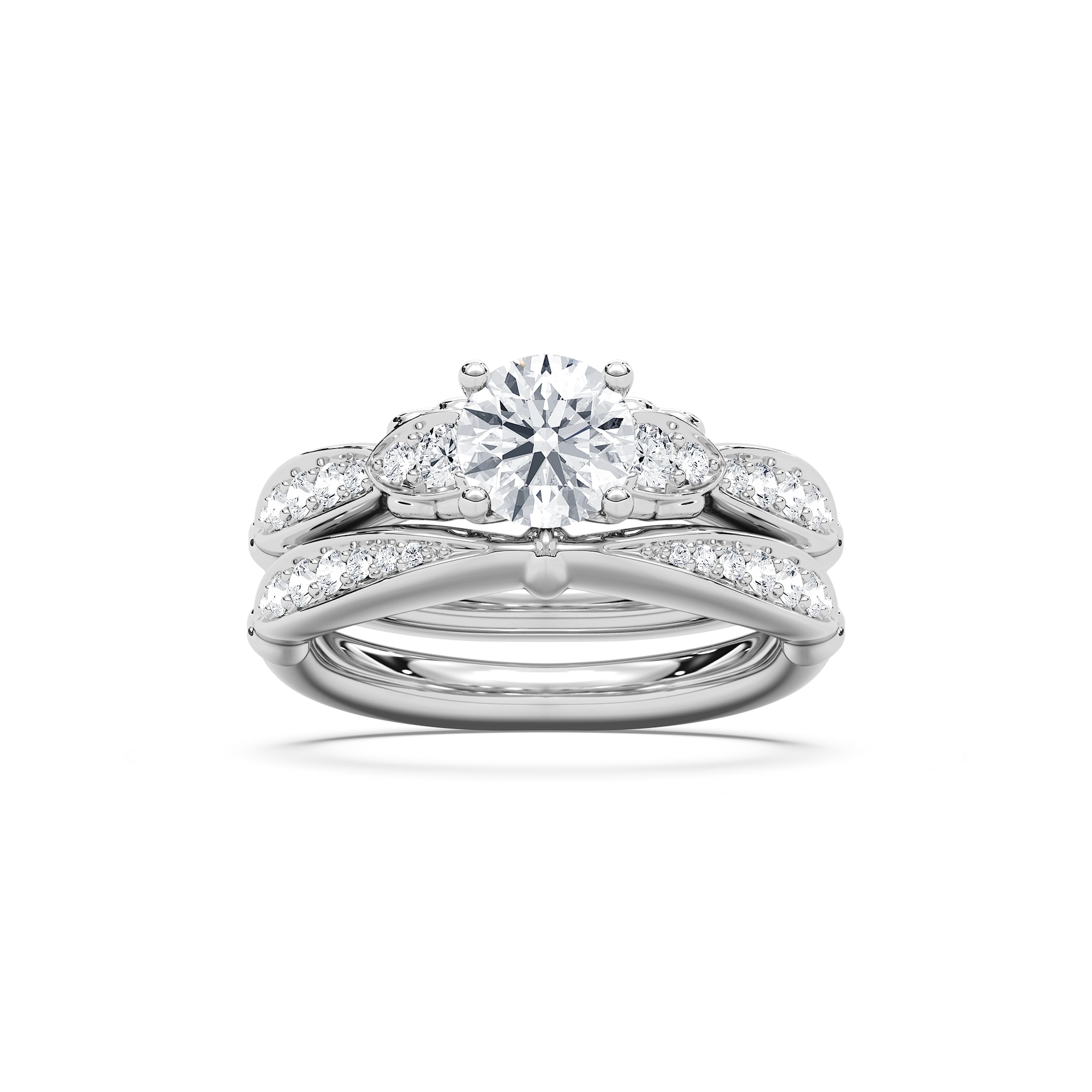 Quincy 1 ⅖ ctw Round Lab Grown Diamond Tapered Beaded Prong Wedding Set