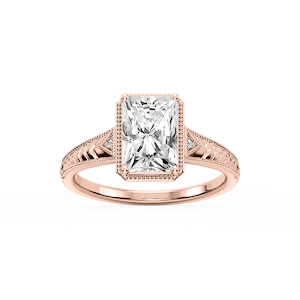 Florence Radiant Lab Grown Diamond Milgrain Bezel Three Stone Engagement Ring