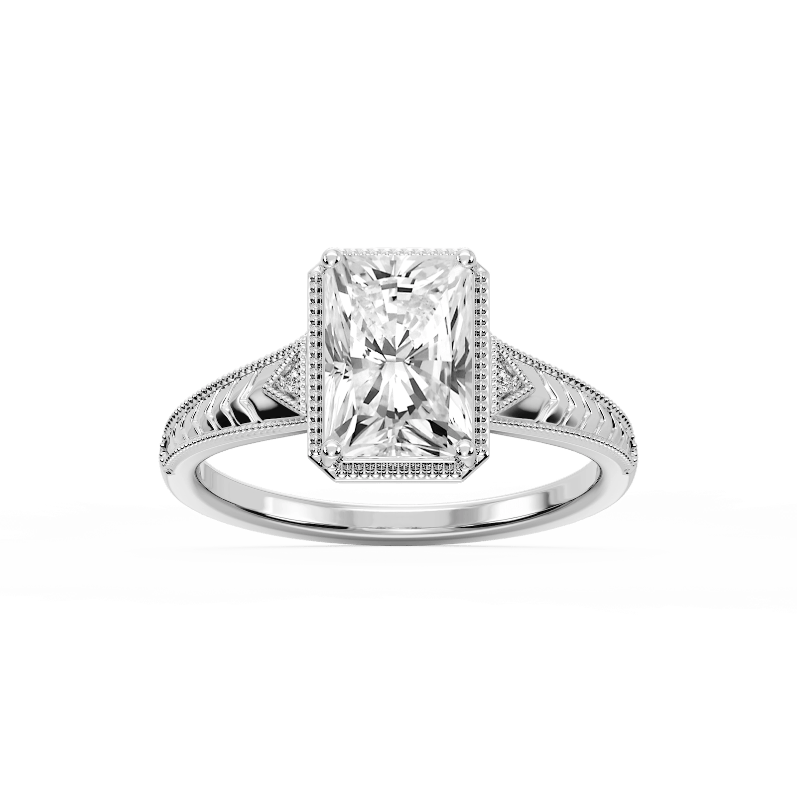 Florence Radiant Lab Grown Diamond Milgrain Bezel Three Stone Engagement Ring