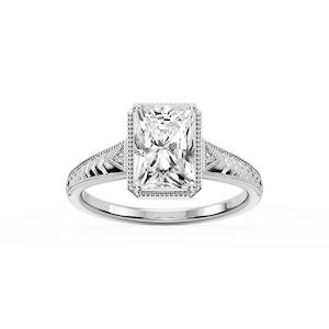 Florence Radiant Lab Grown Diamond Milgrain Bezel Three Stone Engagement Ring