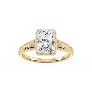 Florence Radiant Lab Grown Diamond Milgrain Bezel Three Stone Engagement Ring