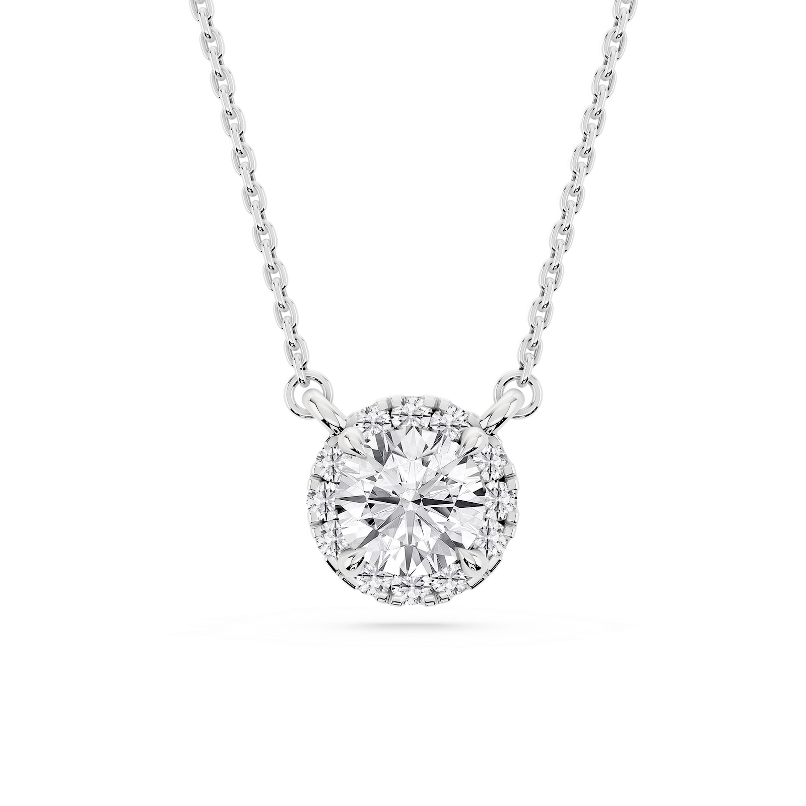 Round Lab Grown Diamond French Halo Pendant   - 18 Inches