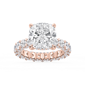 Giselle Cushion Lab Grown Diamond Pave Eternity Hidden Halo Engagement Ring